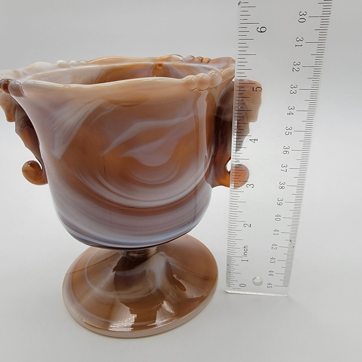 Vintage Imperial Glass Caramel Slag Seahorse Pedestal Dish