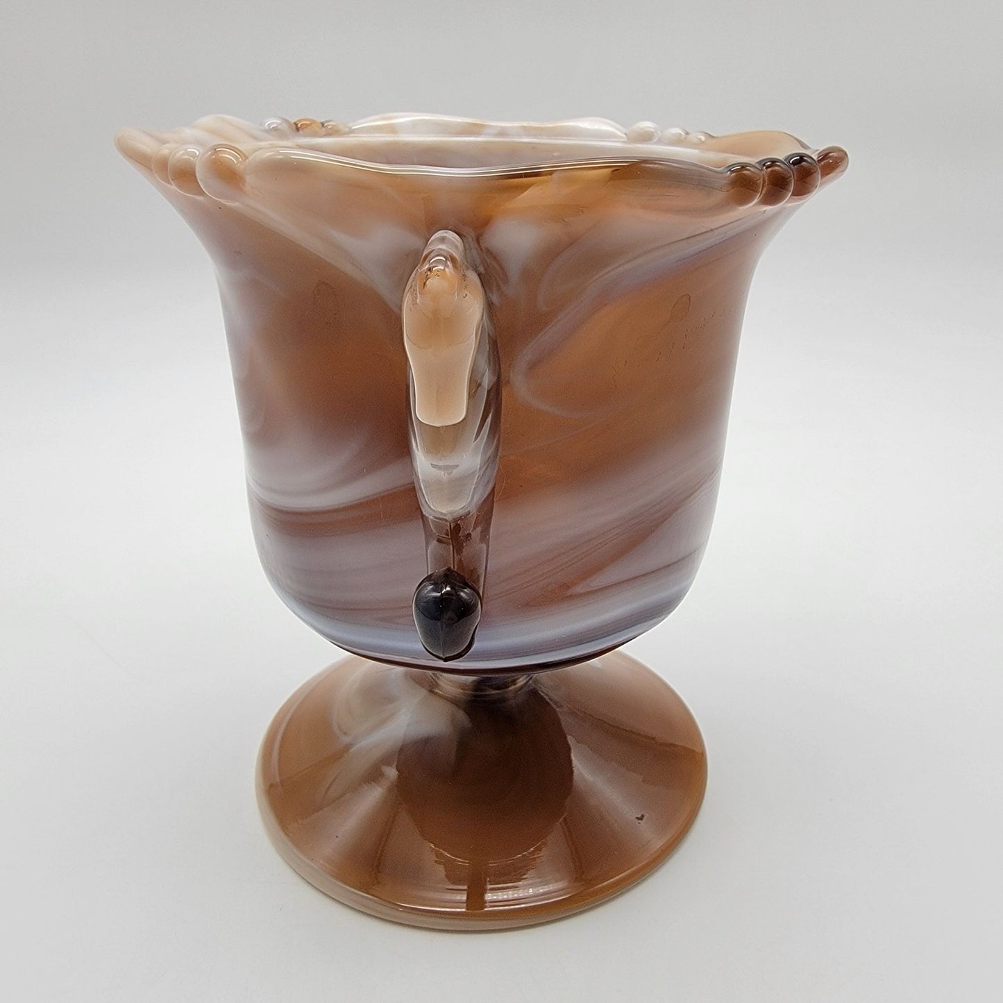Vintage Imperial Glass Caramel Slag Seahorse Pedestal Dish