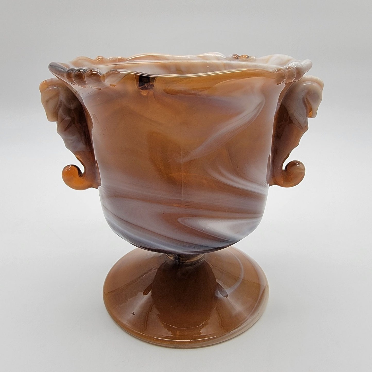 Vintage Imperial Glass Caramel Slag Seahorse Pedestal Dish