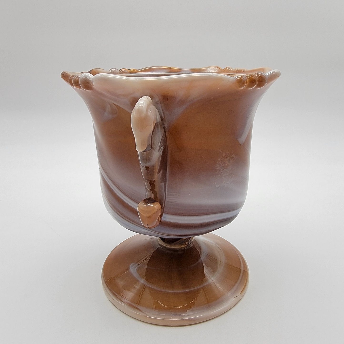Vintage Imperial Glass Caramel Slag Seahorse Pedestal Dish