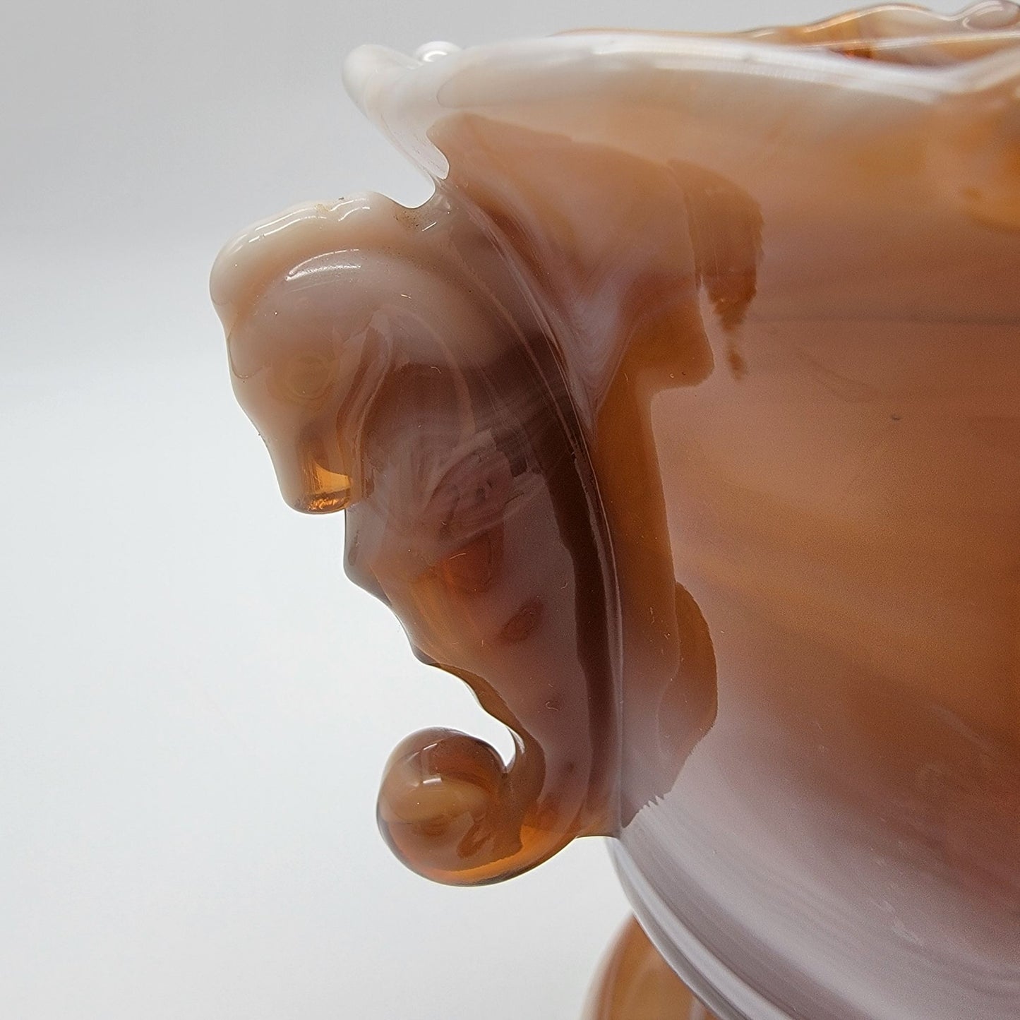 Vintage Imperial Glass Caramel Slag Seahorse Pedestal Dish