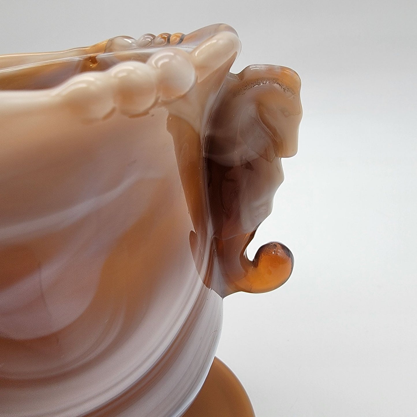 Vintage Imperial Glass Caramel Slag Seahorse Pedestal Dish