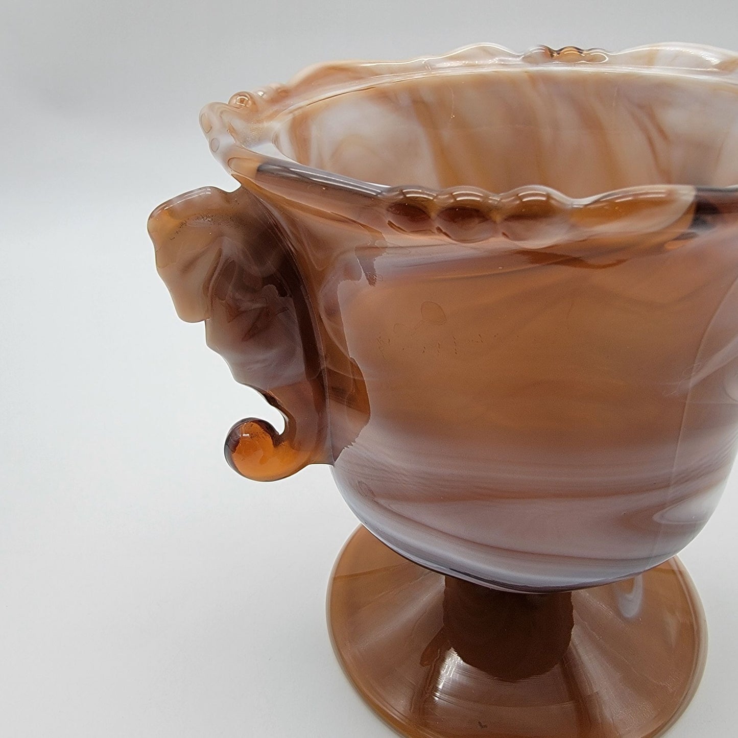 Vintage Imperial Glass Caramel Slag Seahorse Pedestal Dish