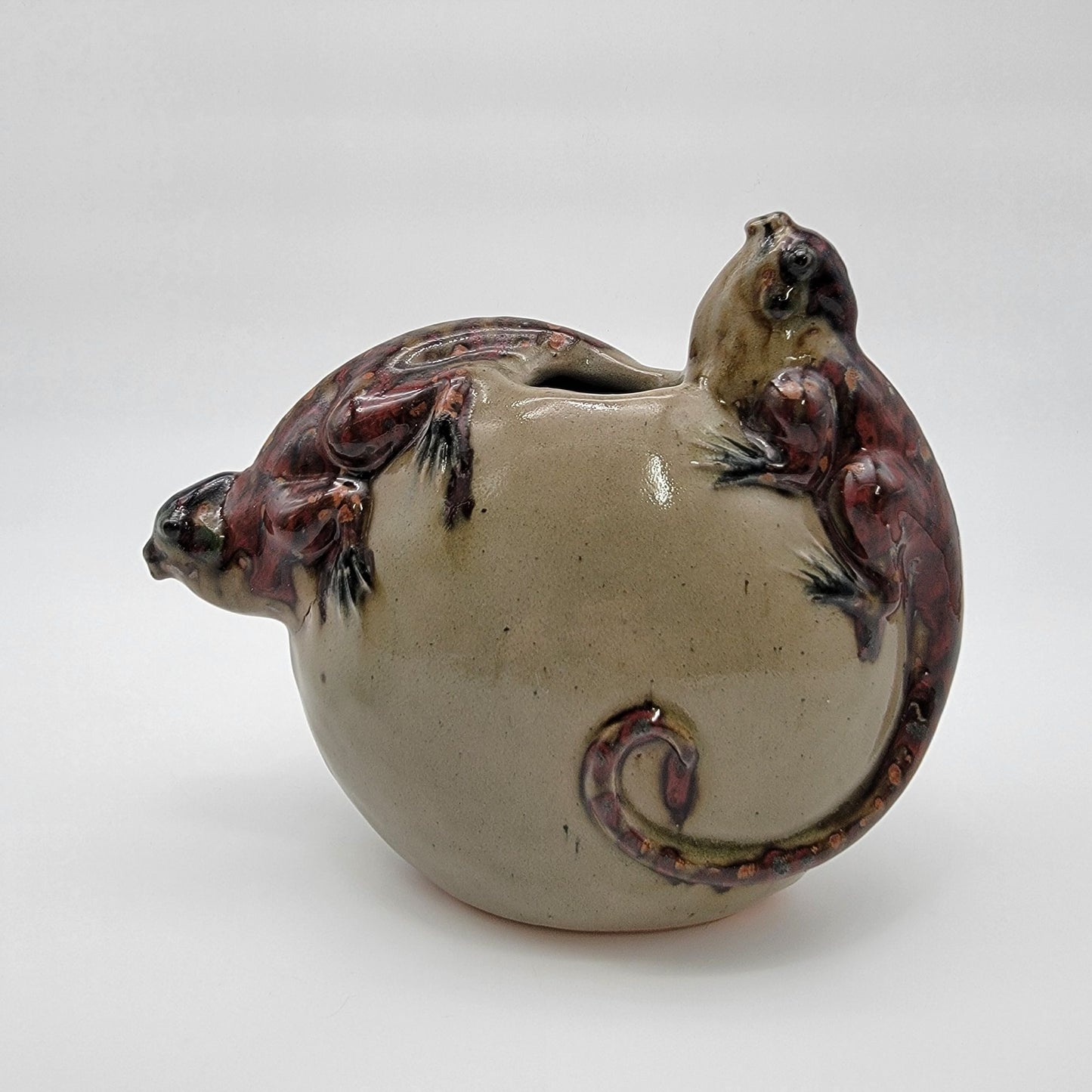 Jorge Wilmot Tonala Pottery Double Iguana Vase
