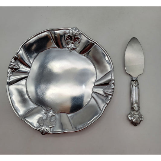 Arthur Court Aluminum Fleur De Lis Plate & Cake Server Set