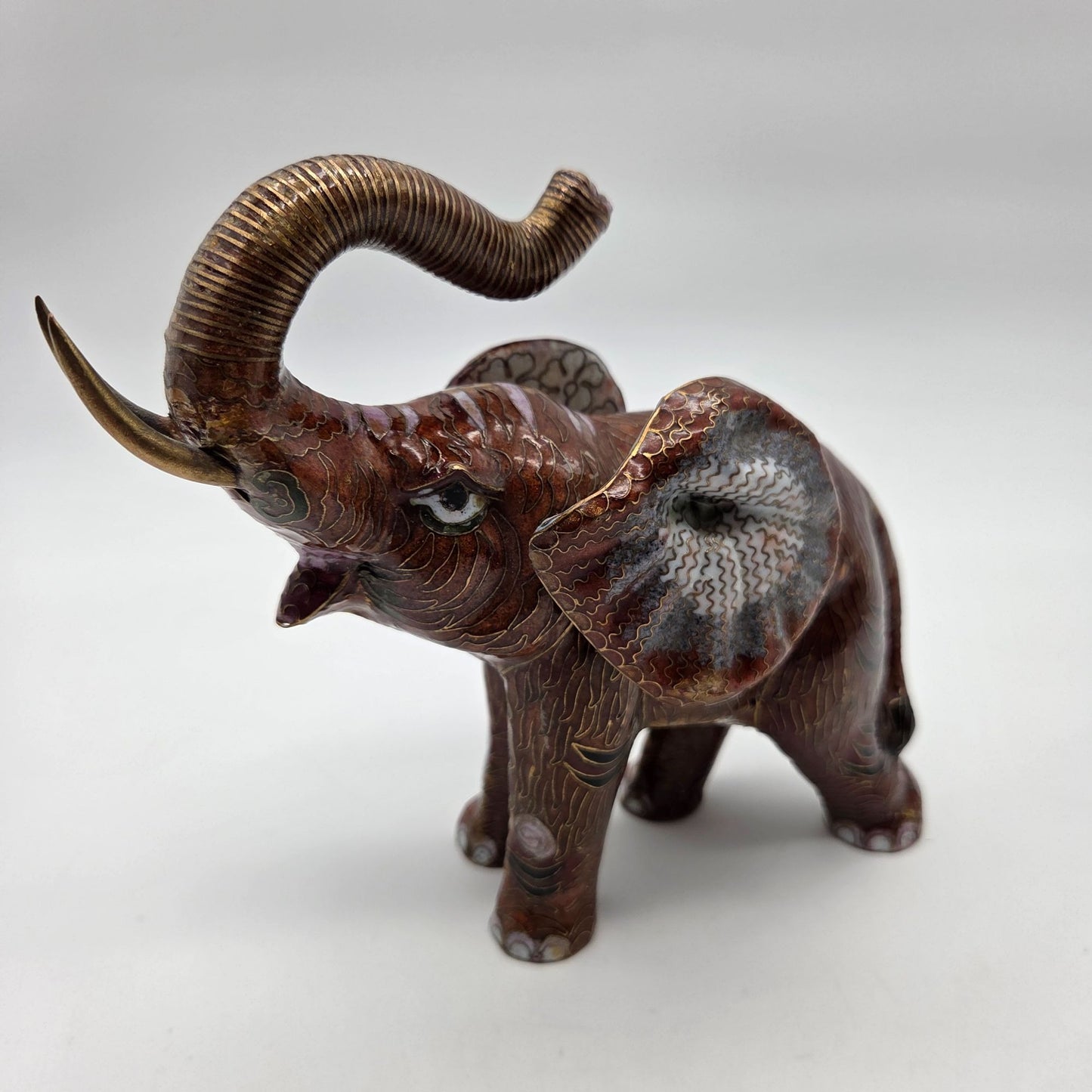 Vintage Cloisonne Elephant Figurine Trunk Up