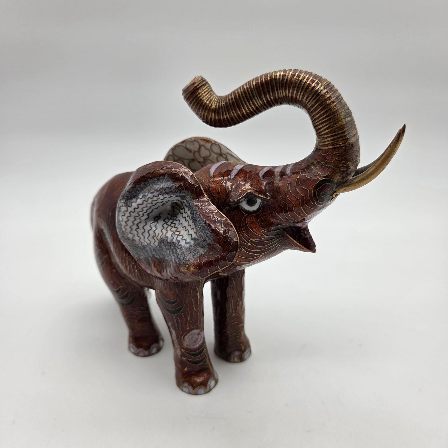 Vintage Cloisonne Elephant Figurine Trunk Up