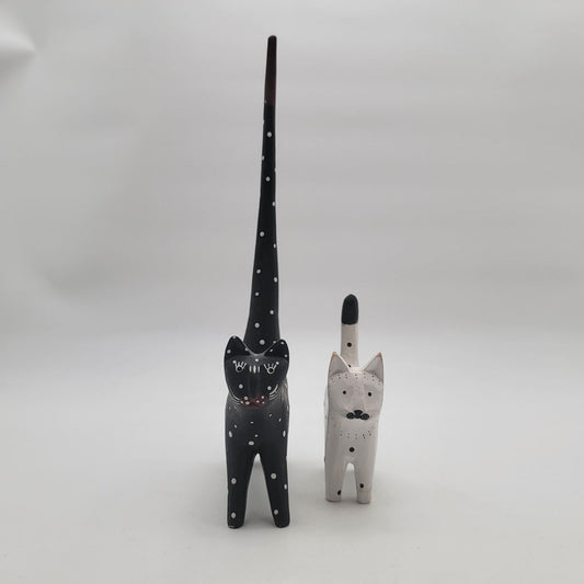 Pair Of Whimsical Polka Dot Wooden Cat Statues