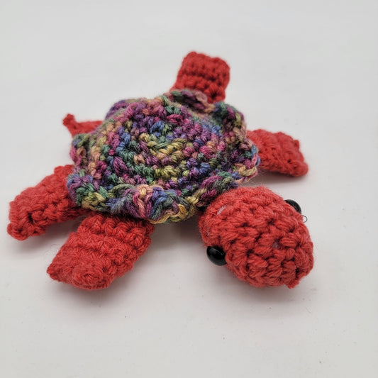 Handmade Crocheted Turtle - Multicolor Body & Red Limbs