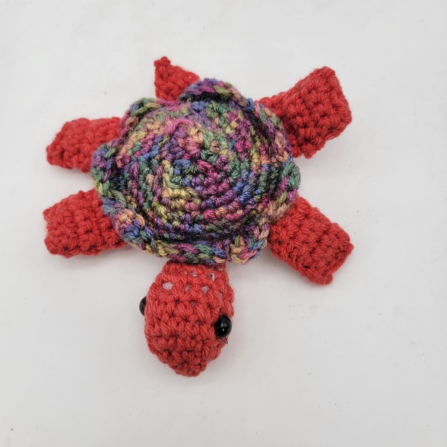 Handmade Crocheted Turtle - Multicolor Body & Red Limbs