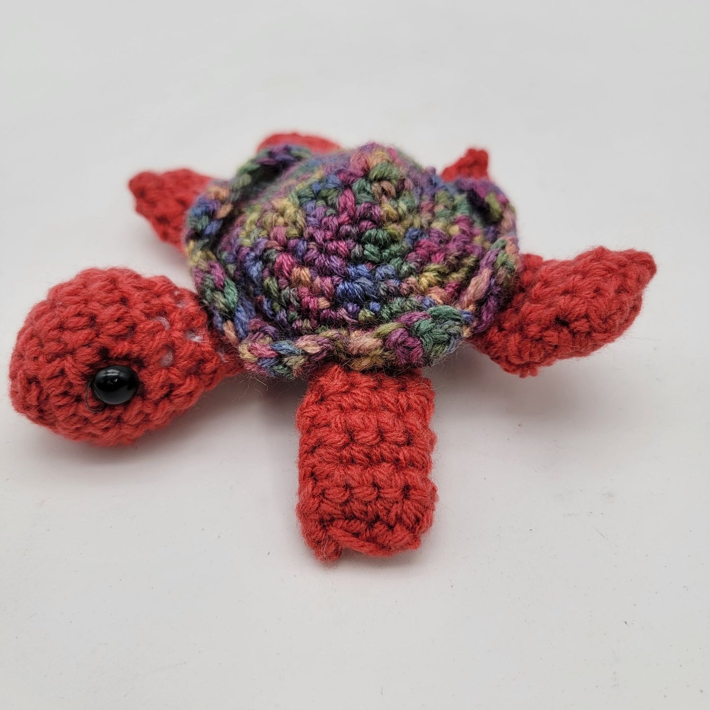 Handmade Crocheted Turtle - Multicolor Body & Red Limbs
