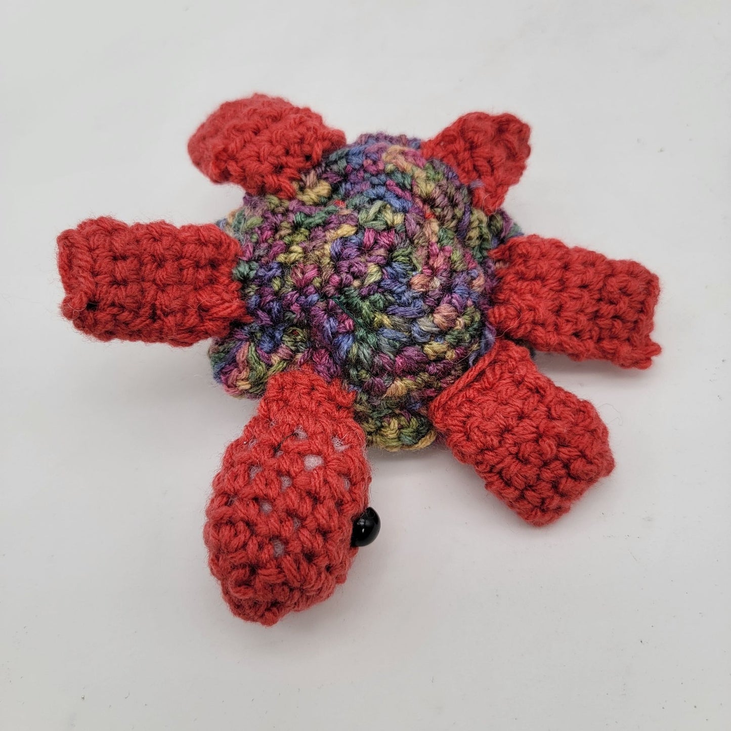 Handmade Crocheted Turtle - Multicolor Body & Red Limbs