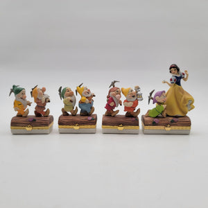 Set of 4 Disney Snow White & The Seven Dwarfs Limoges Porcelain Hinged Trinket Boxes