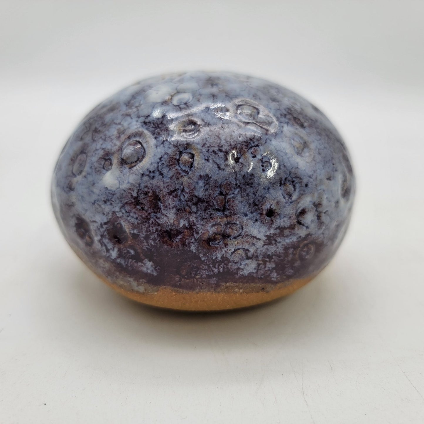 Vintage G. Marquart  Art Pottery Paperweight Blue Glaze Textured Finish Signed