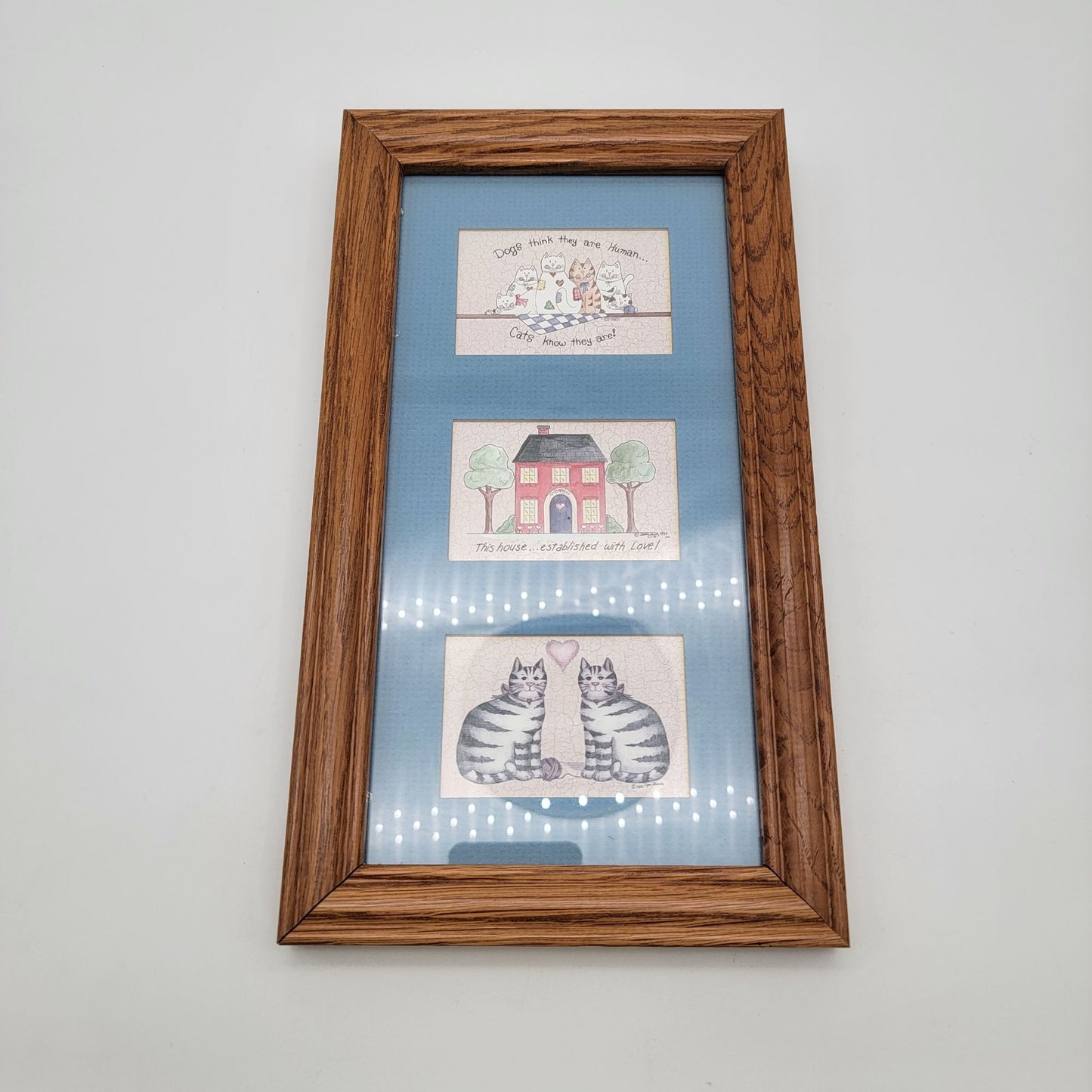Vintage Framed 3-Prints Folk Art Cats Americana Wall Art