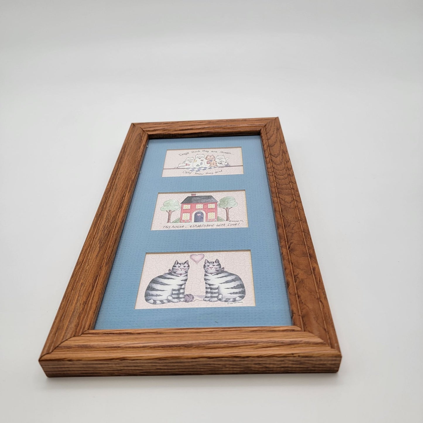 Vintage Framed 3-Prints Folk Art Cats Americana Wall Art