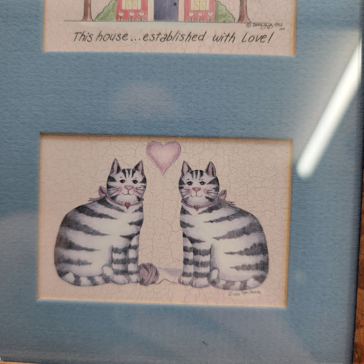 Vintage Framed 3-Prints Folk Art Cats Americana Wall Art