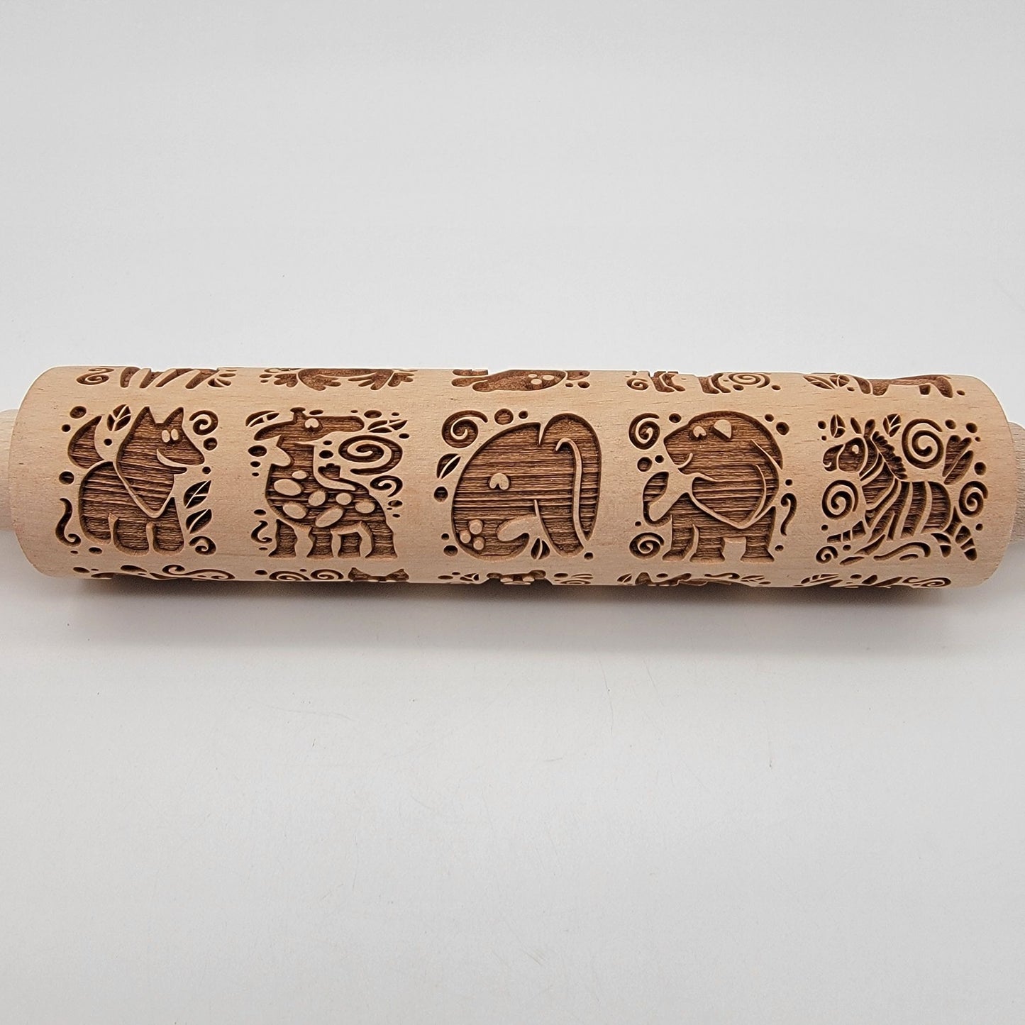 Springerle Wooden Rolling Pin With Animals