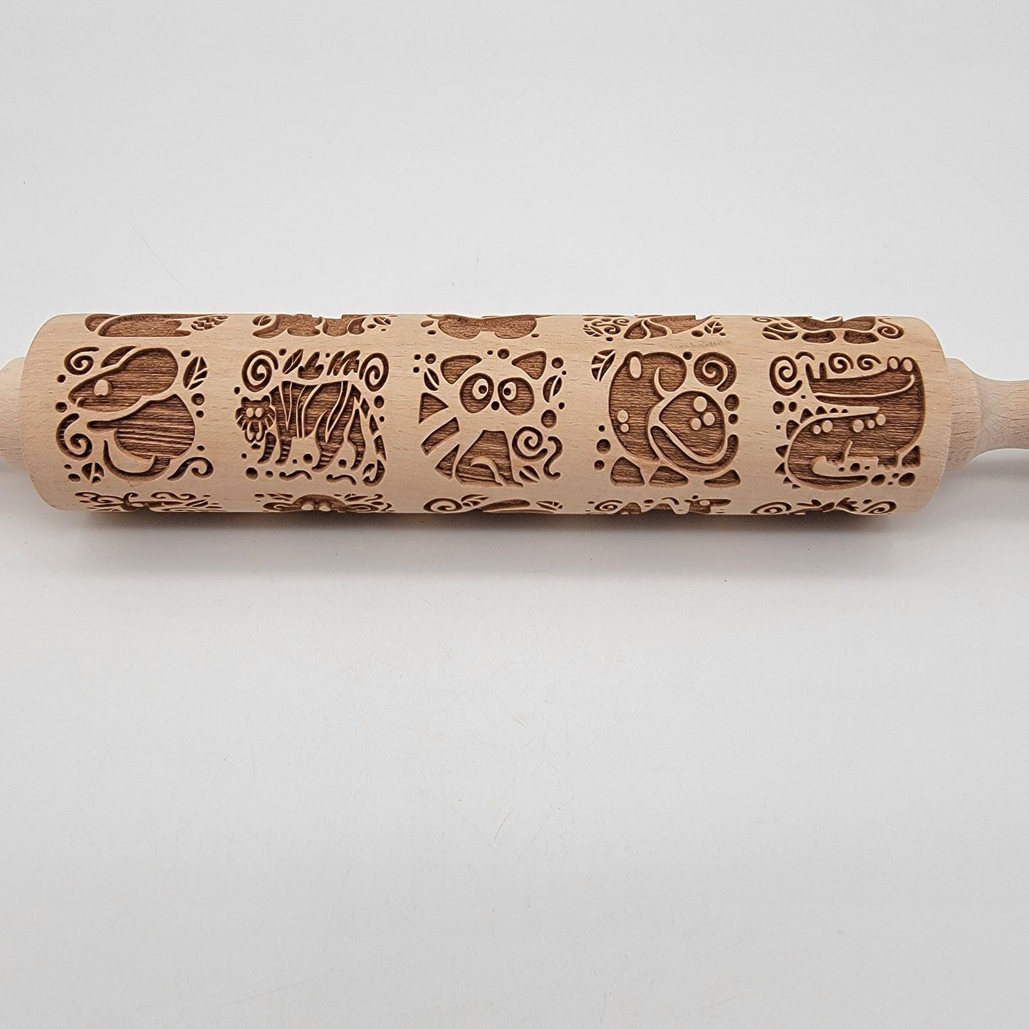 Springerle Wooden Rolling Pin With Animals