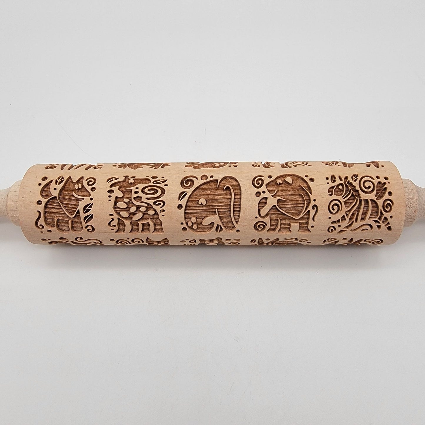 Springerle Wooden Rolling Pin With Animals