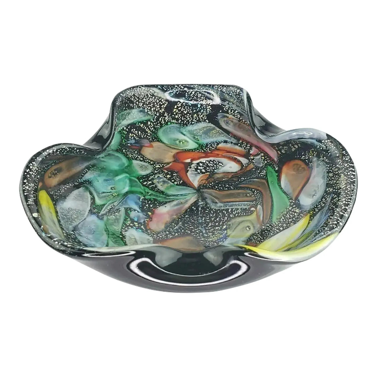Mid 20th Century Avem Tutti Frutti Dino Martins Black Aventurine Murano Glass Bowl
