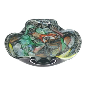 Mid 20th Century Avem Tutti Frutti Dino Martins Black Aventurine Murano Glass Bowl