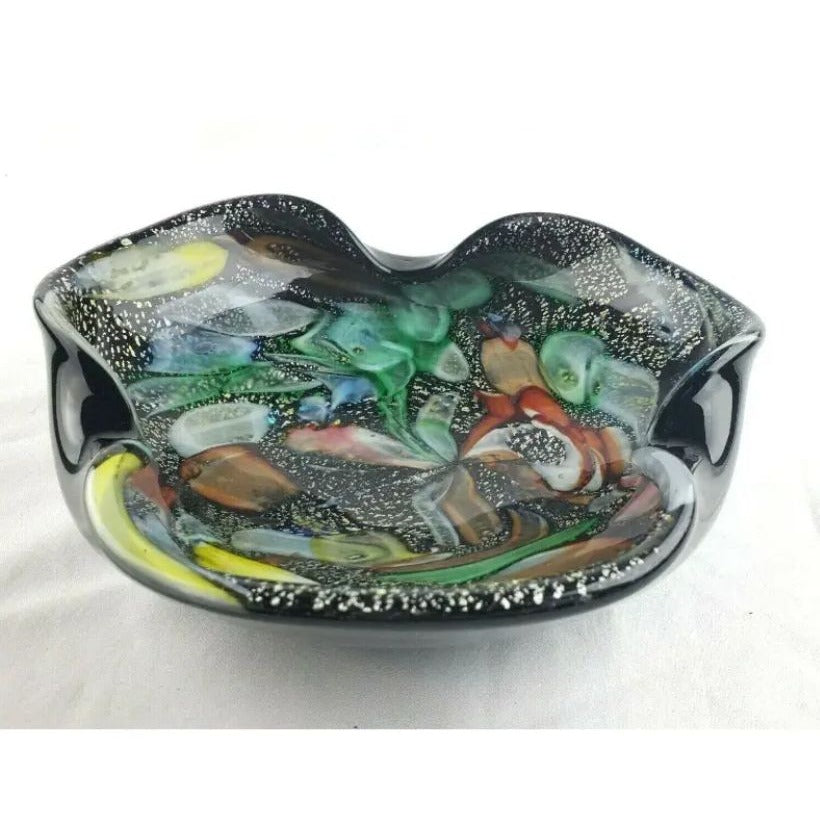 Mid 20th Century Avem Tutti Frutti Dino Martins Black Aventurine Murano Glass Bowl