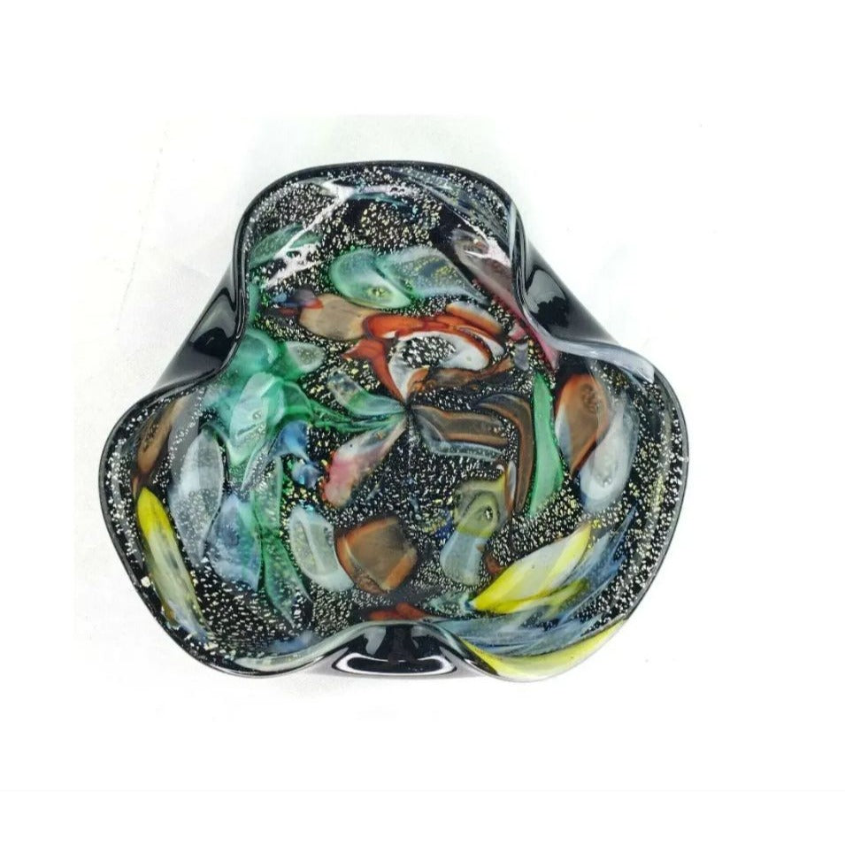 Mid 20th Century Avem Tutti Frutti Dino Martins Black Aventurine Murano Glass Bowl