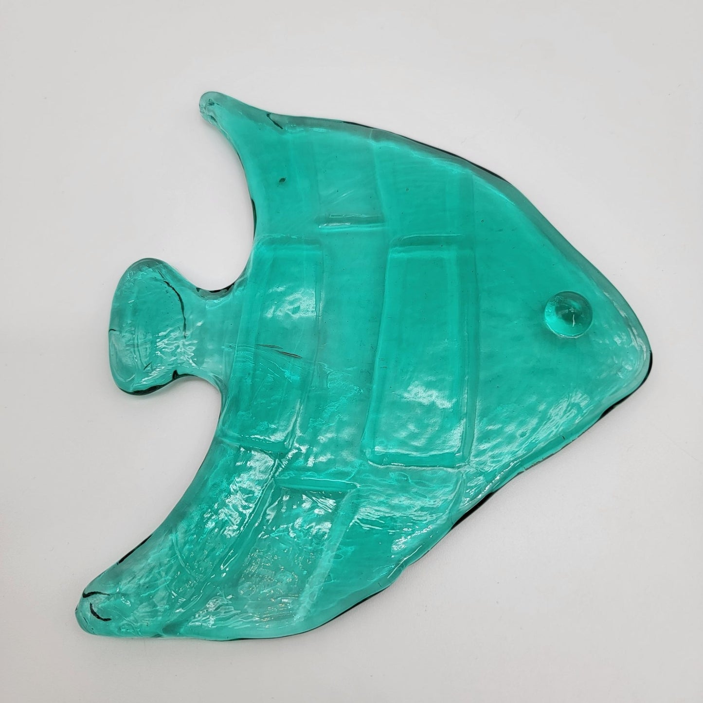 Set Of 3 Vintage Recycled Glass Teal Blue Angel Fish Sculptures