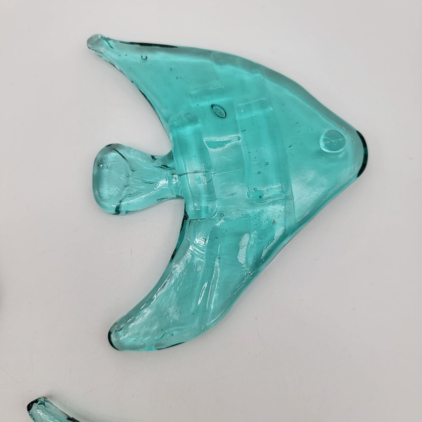Set Of 3 Vintage Recycled Glass Teal Blue Angel Fish Sculptures