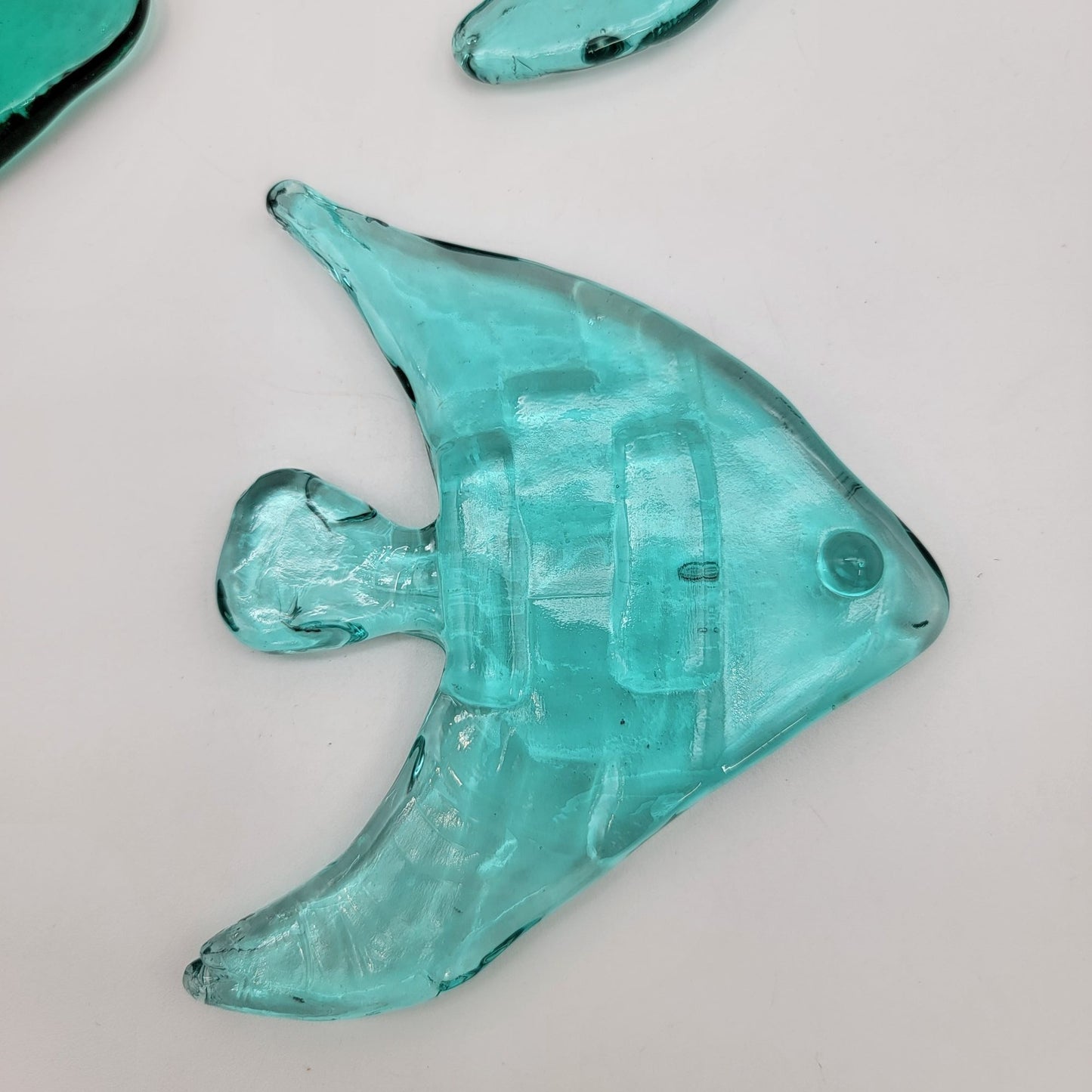 Set Of 3 Vintage Recycled Glass Teal Blue Angel Fish Sculptures