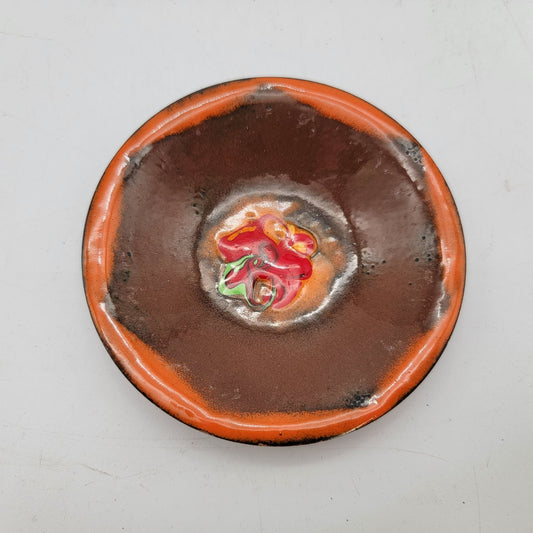 1970's Vintage Handcrafted Signed Enamel on Copper Dish