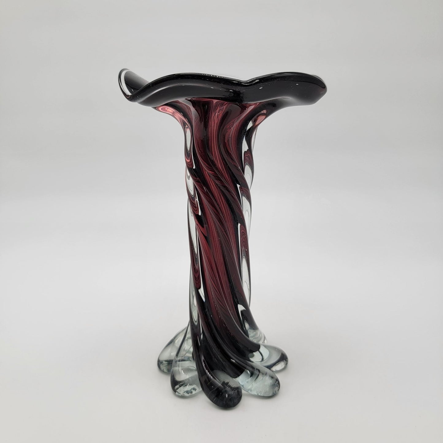 Vintage Cavalier Art Glass Twisted Dark Amethyst Purple Vase