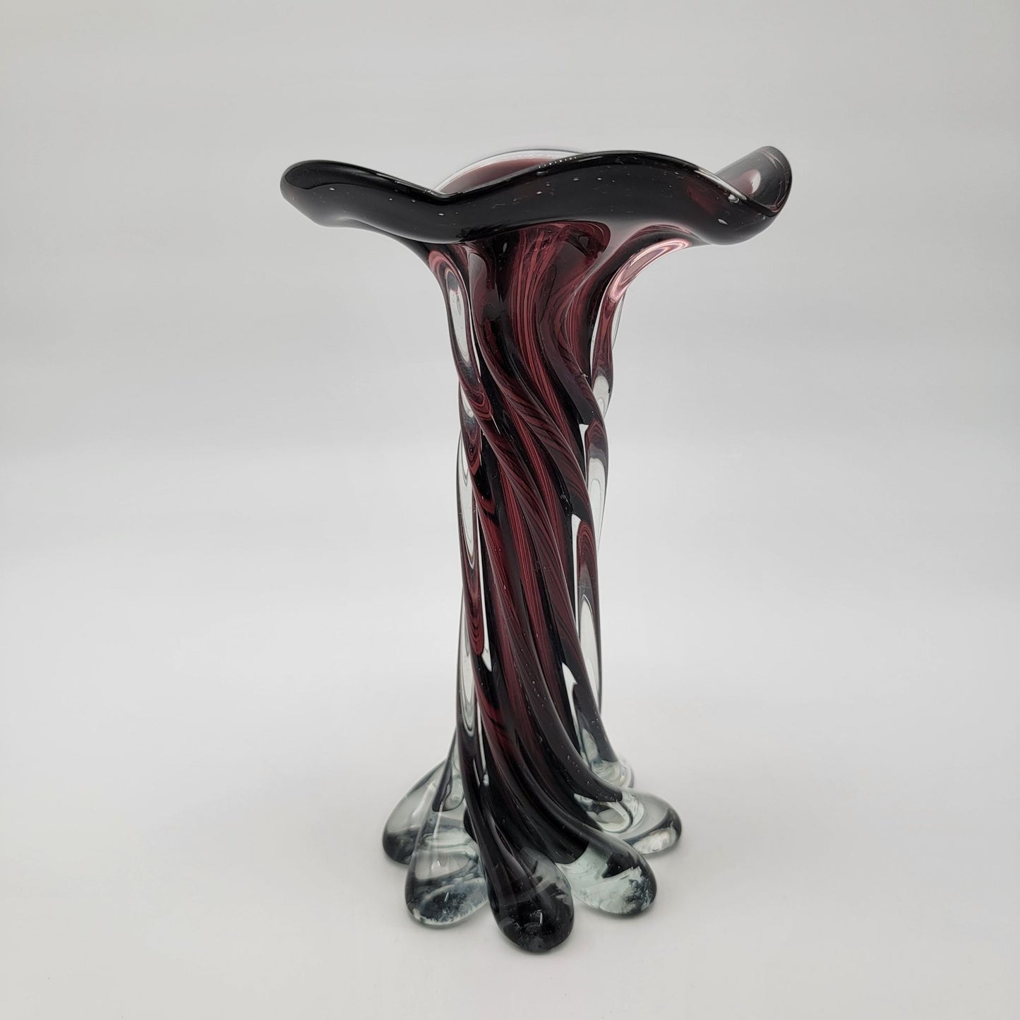 Vintage Cavalier Art Glass Twisted Dark Amethyst Purple Vase