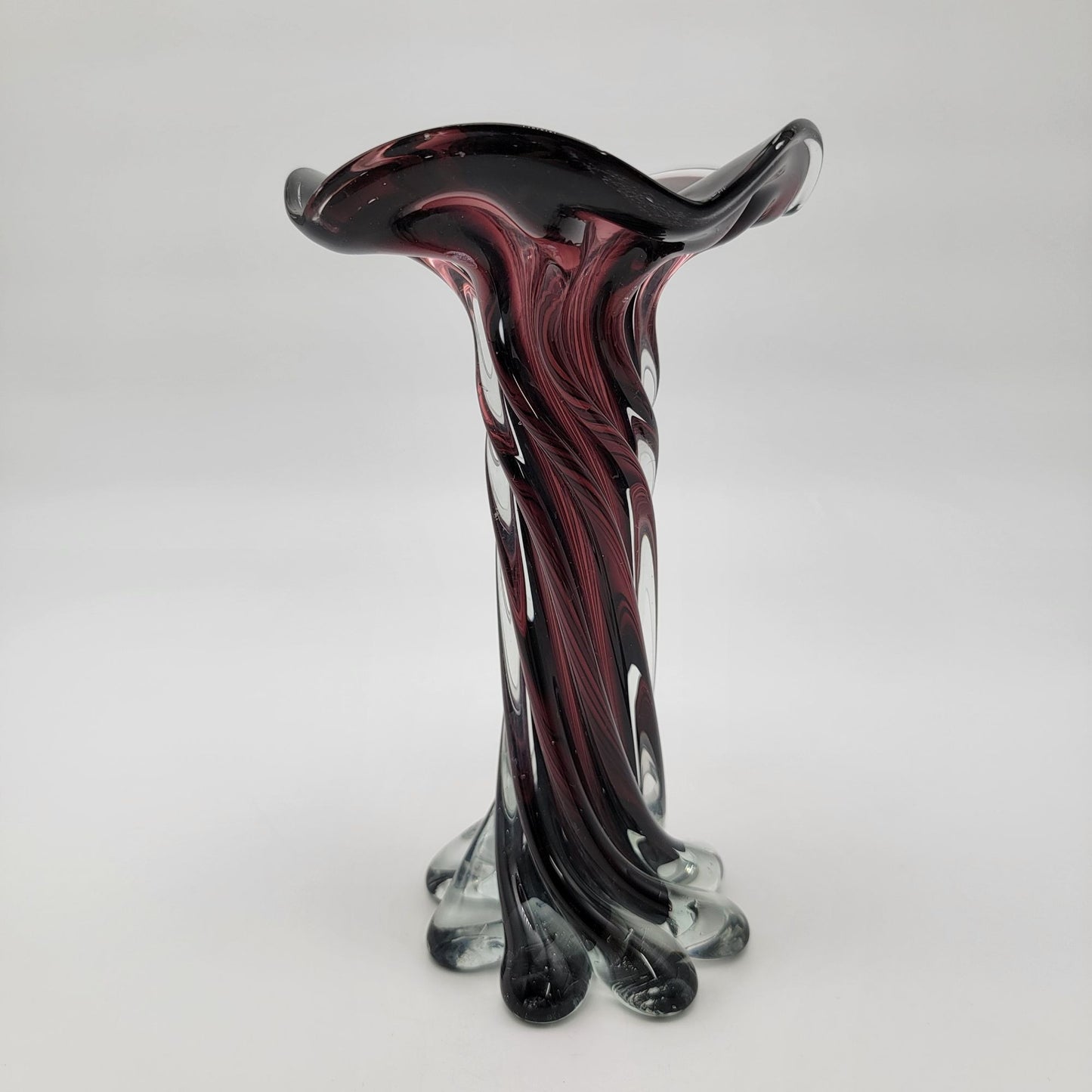 Vintage Cavalier Art Glass Twisted Dark Amethyst Purple Vase