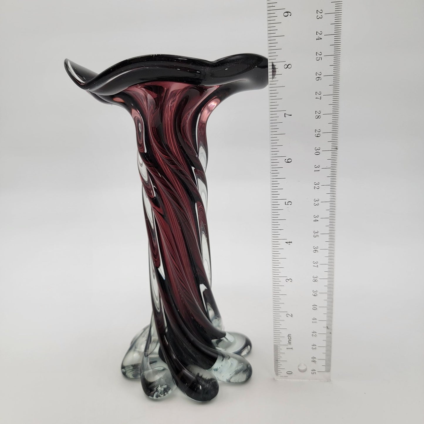 Vintage Cavalier Art Glass Twisted Dark Amethyst Purple Vase