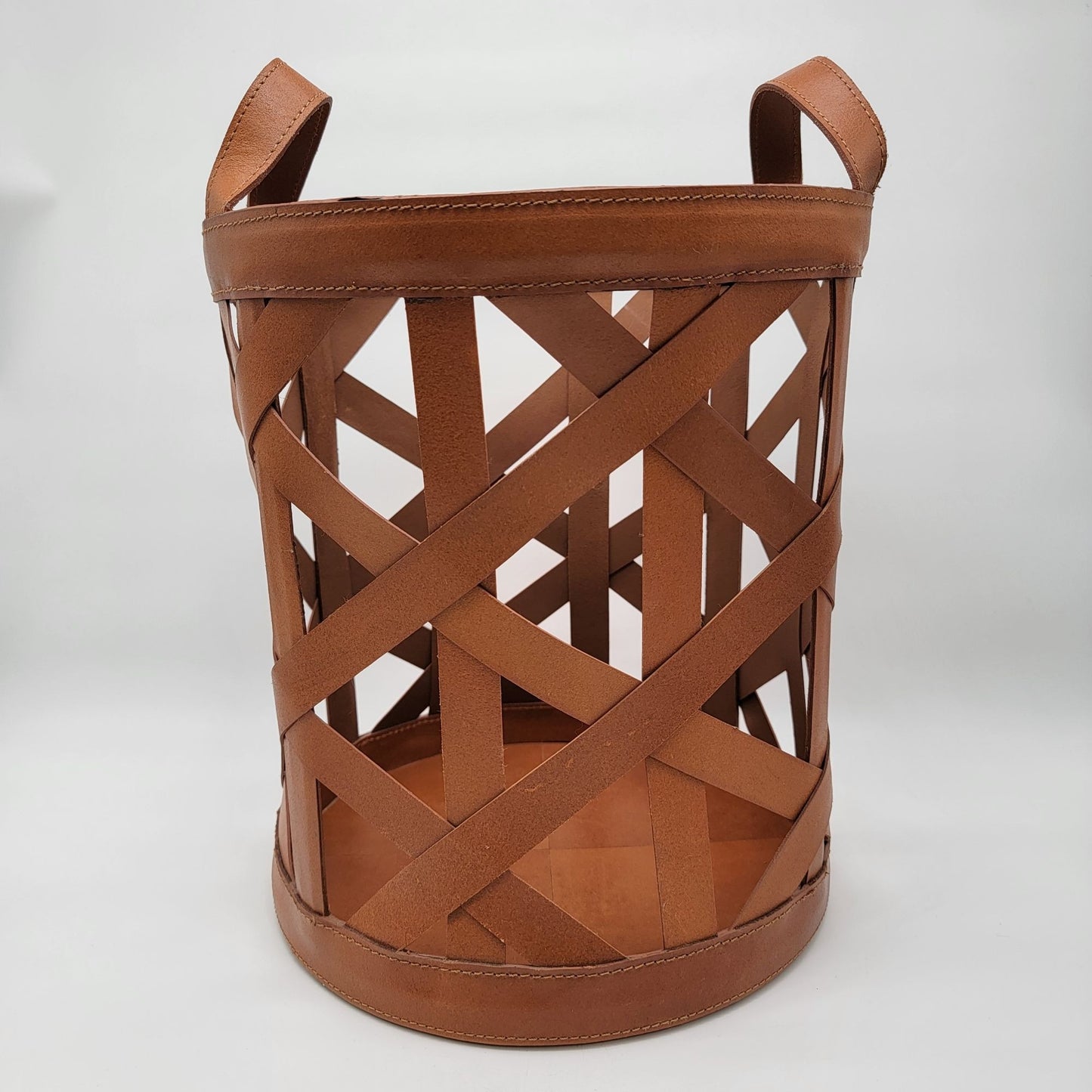 Magnolia Home Faux Leather Straps & Wood Basket