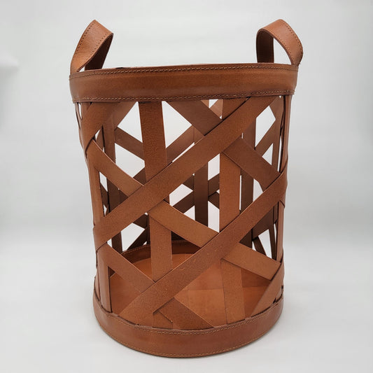 Magnolia Home Faux Leather Straps & Wood Basket