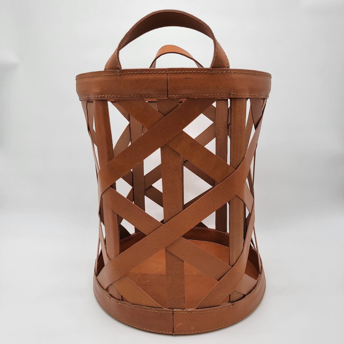 Magnolia Home Faux Leather Straps & Wood Basket