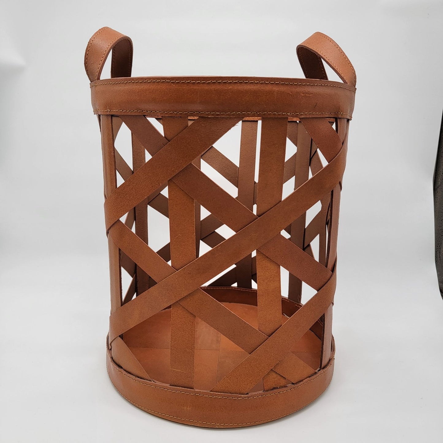 Magnolia Home Faux Leather Straps & Wood Basket