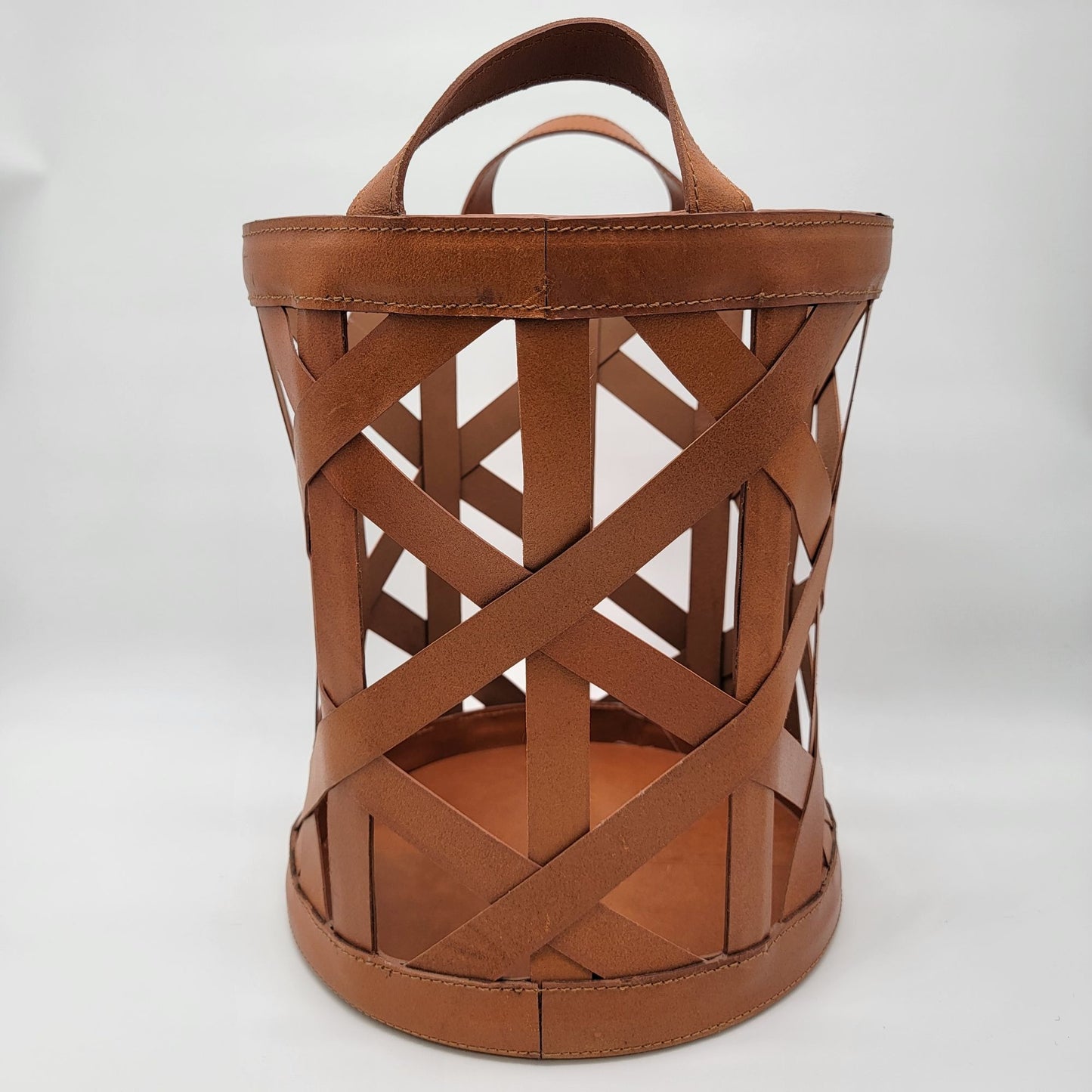 Magnolia Home Faux Leather Straps & Wood Basket