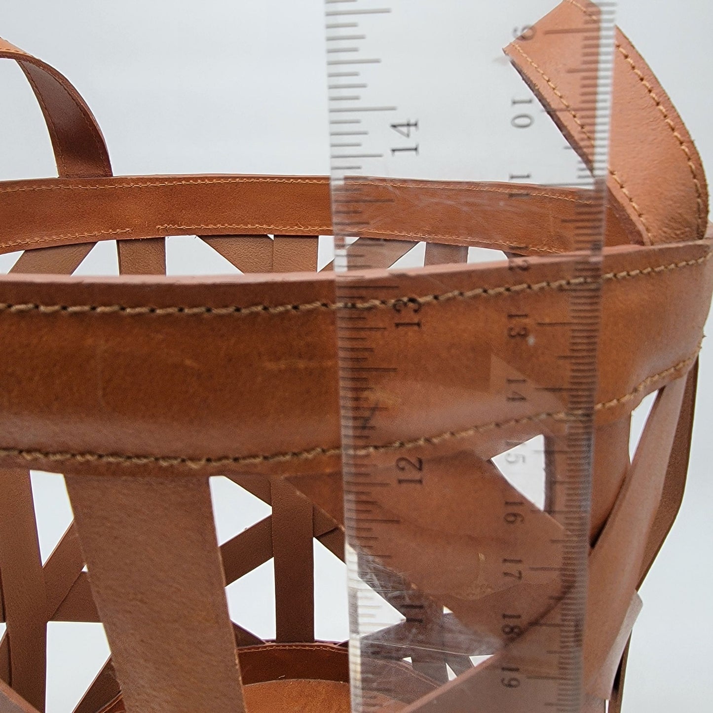 Magnolia Home Faux Leather Straps & Wood Basket