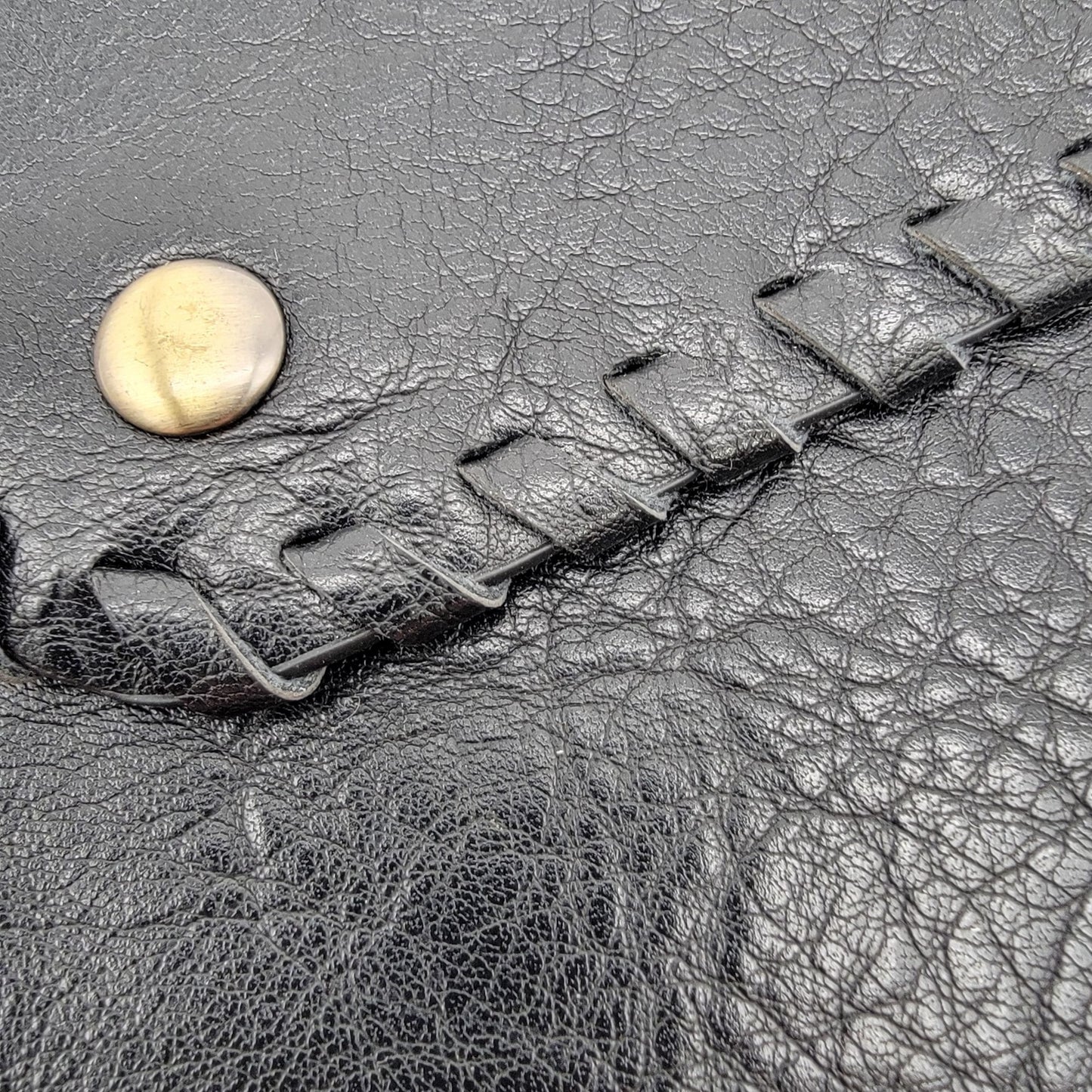 Black Leather Wristlet Clutch Wallet With Snap Closure & Hand-Stitched Edges