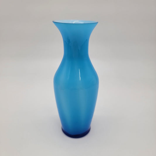 Vintage Cased Azure Blue Art Glass Vase
