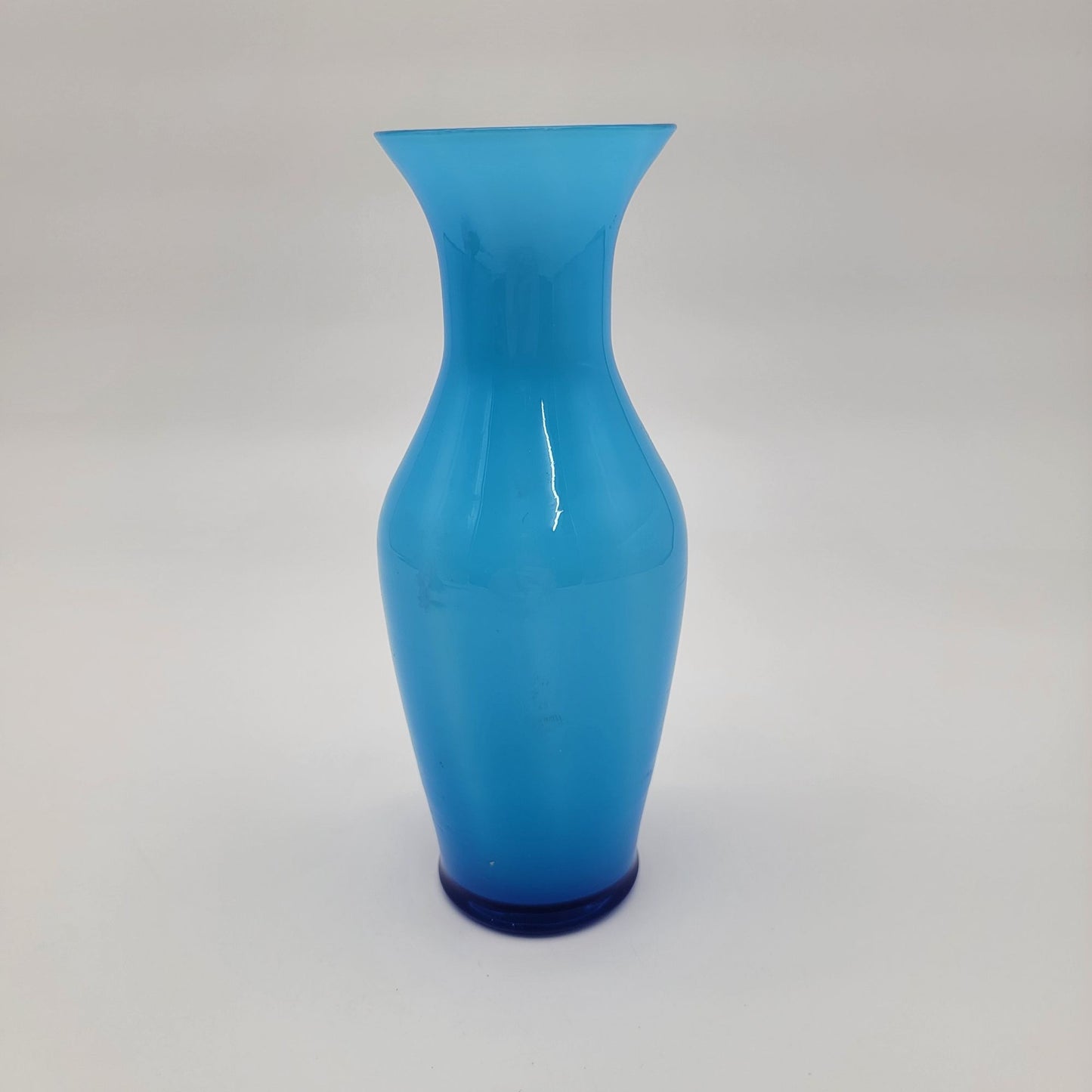 Vintage Cased Azure Blue Art Glass Vase