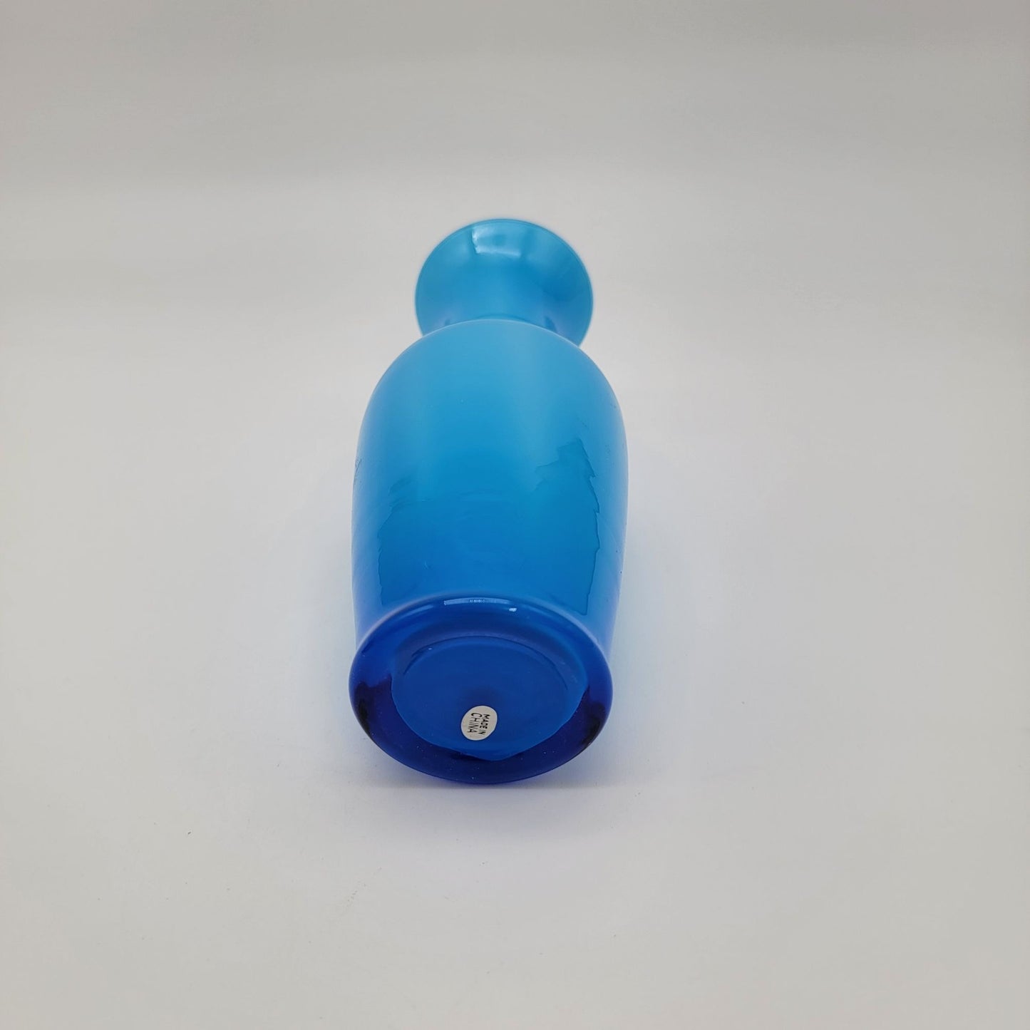 Vintage Cased Azure Blue Art Glass Vase