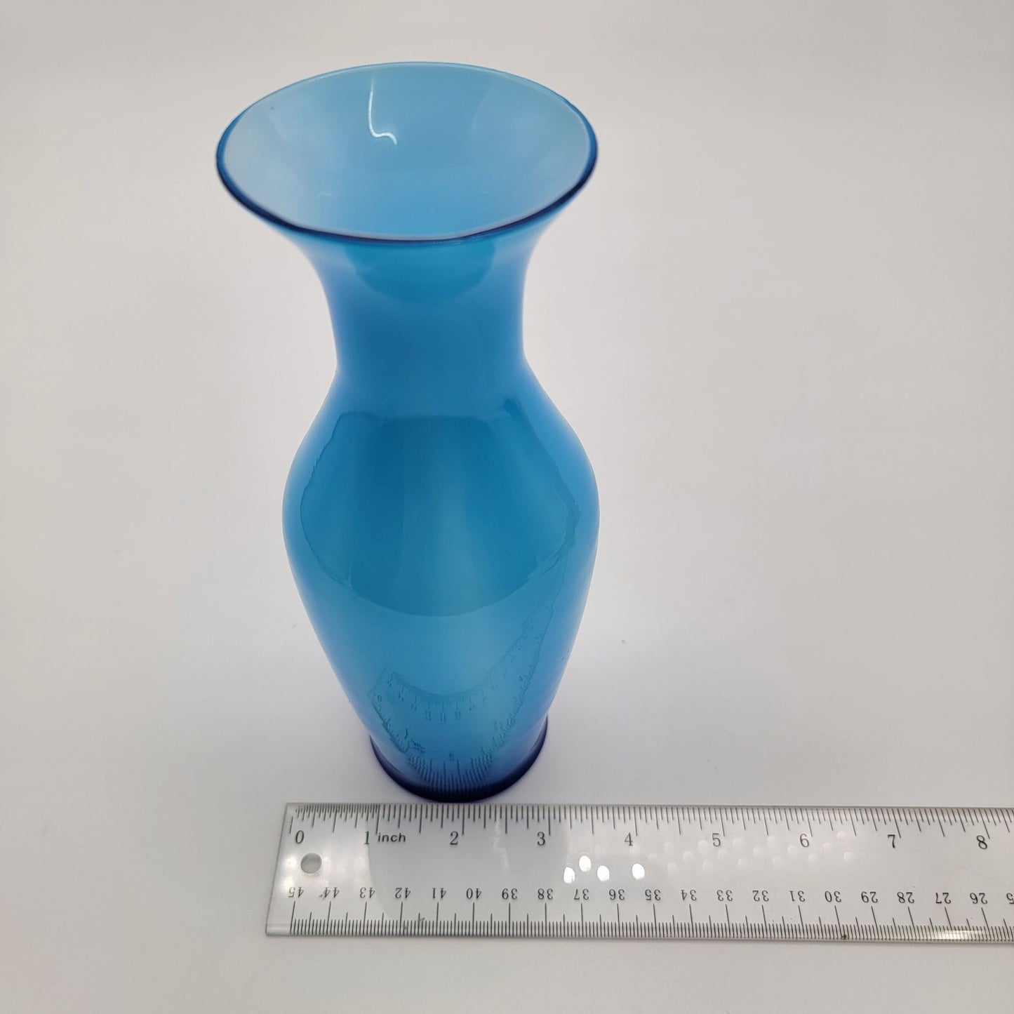 Vintage Cased Azure Blue Art Glass Vase