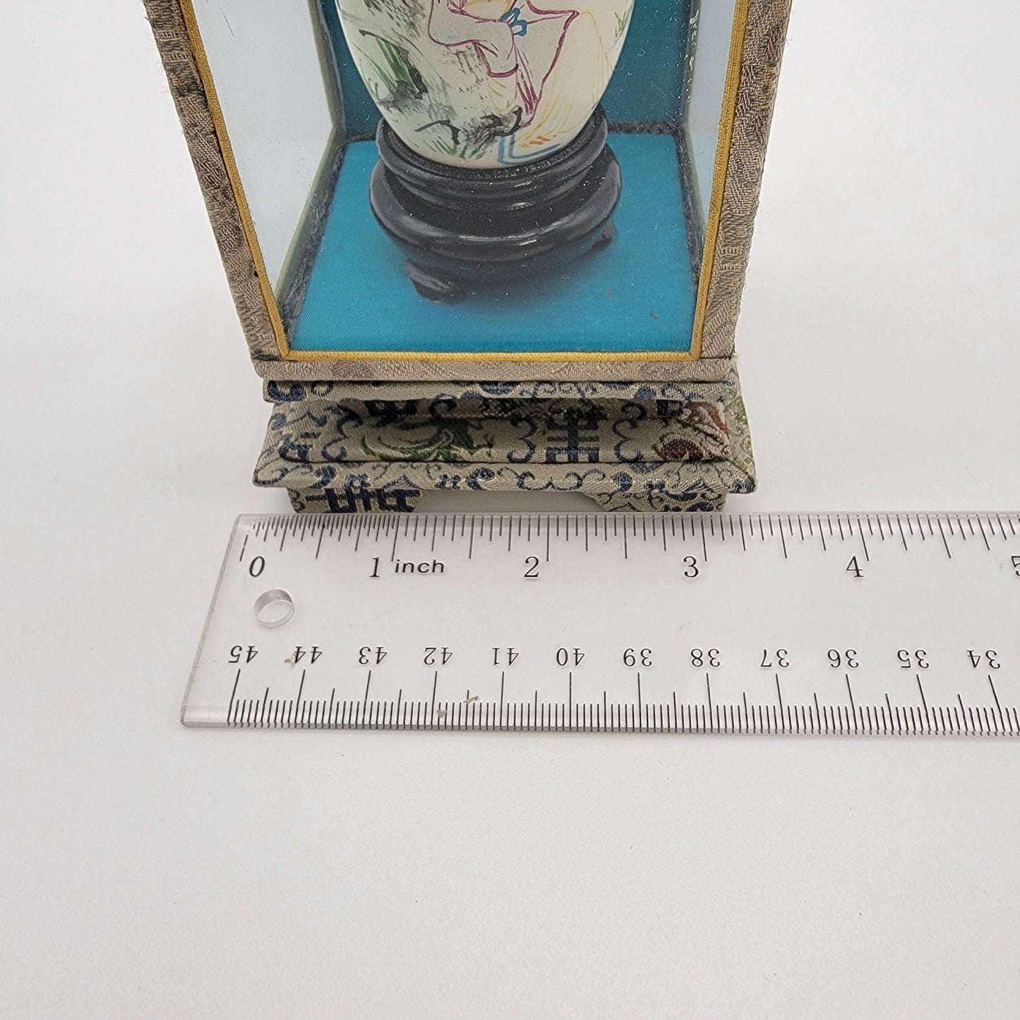 Vintage Asian Handpainted Geisha Egg in Silk Wrapped Glass Display Case