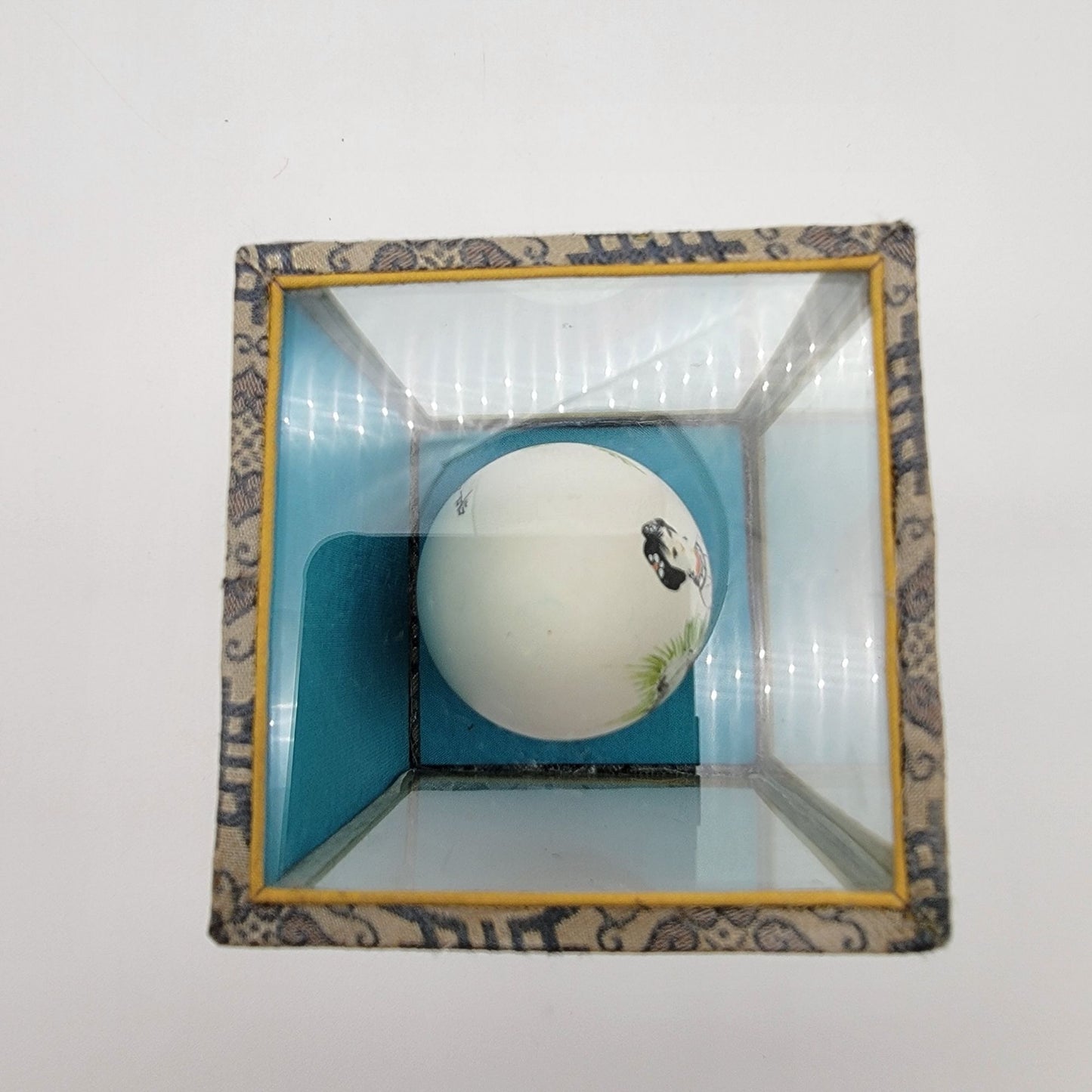 Vintage Asian Handpainted Geisha Egg in Silk Wrapped Glass Display Case