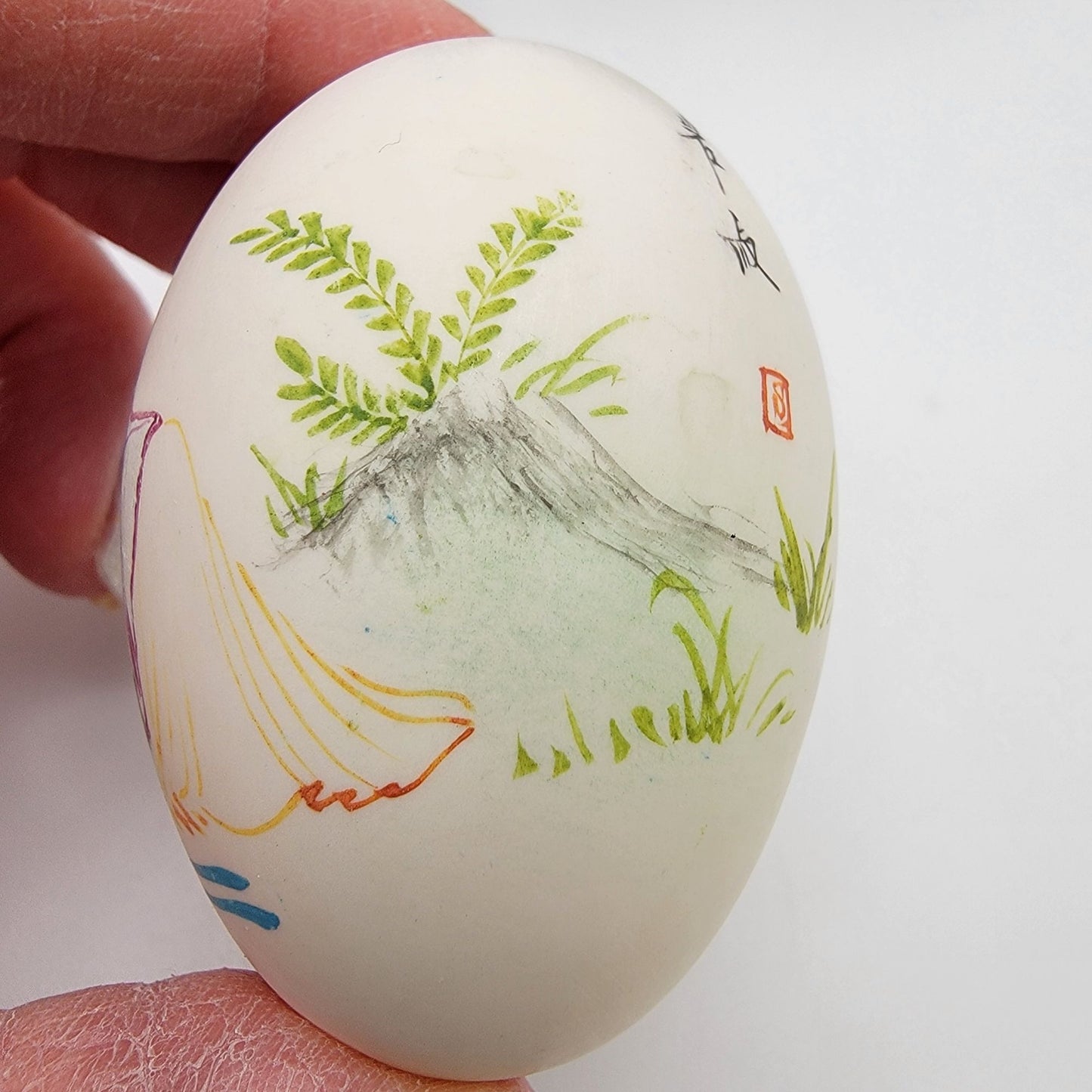 Vintage Asian Handpainted Geisha Egg in Silk Wrapped Glass Display Case